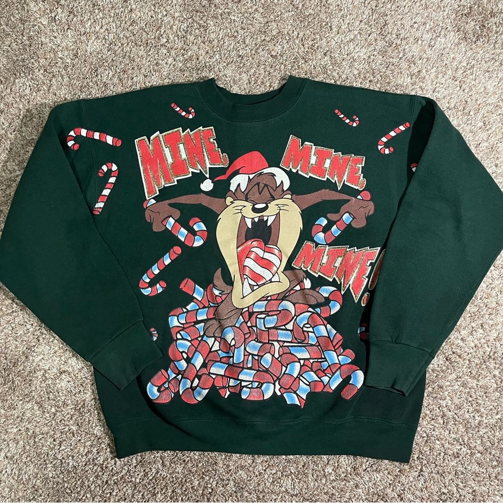 Vintage Deadstock 90’s Disney Taz “Mine Mine Mine” Candycane Crewneck